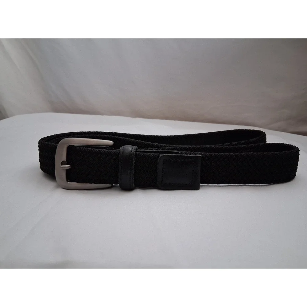 Mens Black Braided Elastic Stretch Belt Nickel Free Buckle 2XL 46-48 8012JA